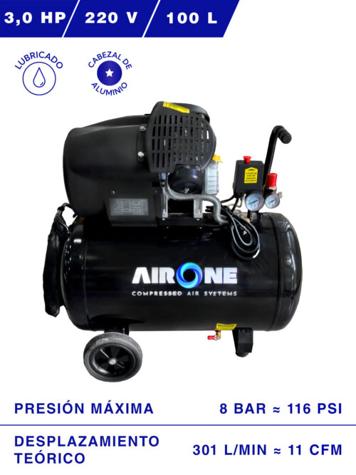 COMPRESOR DE AIRE AIRONE 3HP 100L 8BAR 11CFM