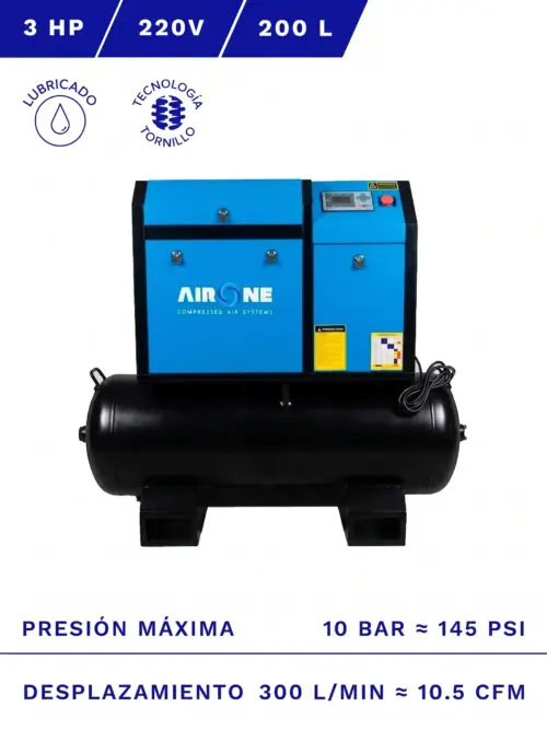 COMPRESOR DE TORNILLO AIRONE 3HP 10BAR 200L 10.5CFM